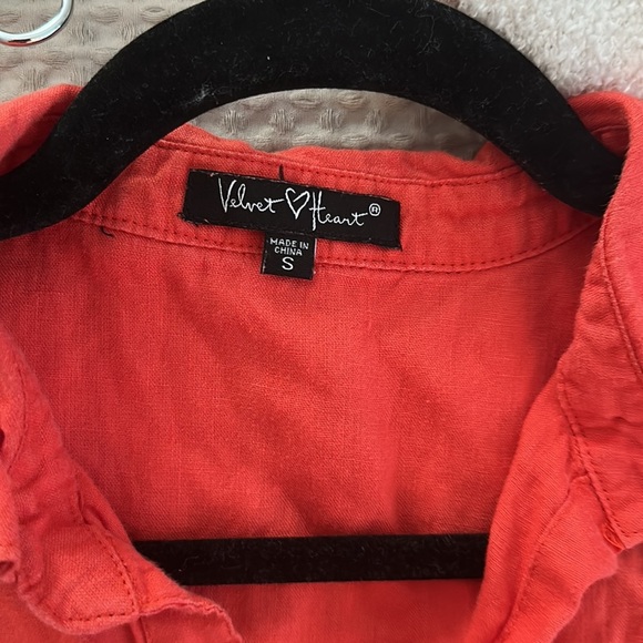 Velvet heart 100% linen sleeveless button down orange shirt raw hem small - Picture 5 of 6